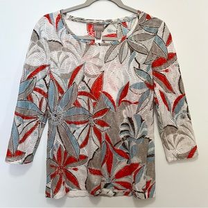 Chicos Crinkle Floral Burnout Blouse